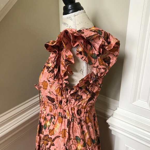 Ulla Johnson Floral Midi Dress in Pink and Orange - Picture 10 of 12